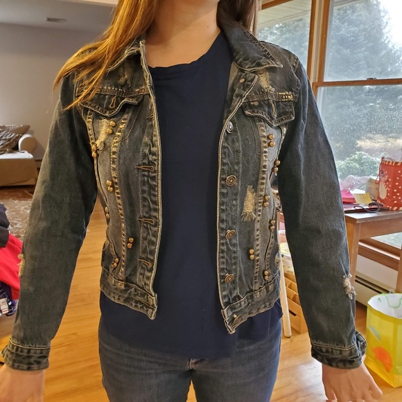 Puppy Mafia sequin jean jacket ripped up w/ studs - Picture 6 of 7